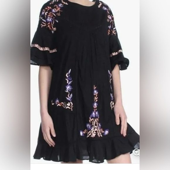 Free People Dresses & Skirts - Free People Vintage Inspired Embroidered Black Silhouette Flirt Dress Size M
